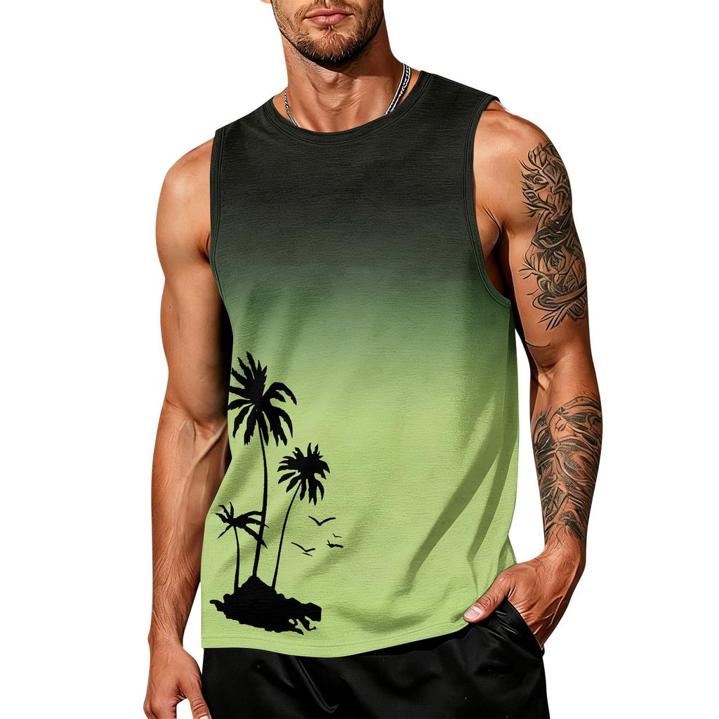 Men's Sleeveless Tank Top Casual Summer Muscle Shirt Hawaiian Print Lightweight Athletic Vest for Outdoor Sports Gym Workout