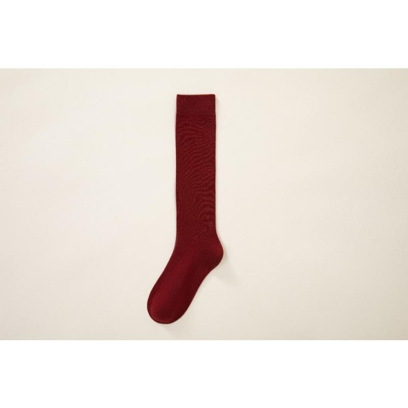 

Однотонные универсальные гольфы до икры, махровые носки, длинные трендовые носки Анкела красного цвета, женские осенне-зимние длинные носки 1 pair бордовый