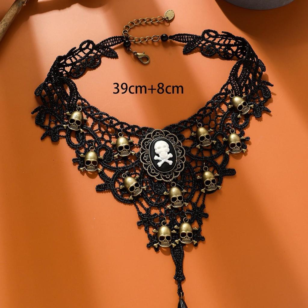 Skull Pirate Black Lace Clavicle Necklace - Gothic Style for Halloween