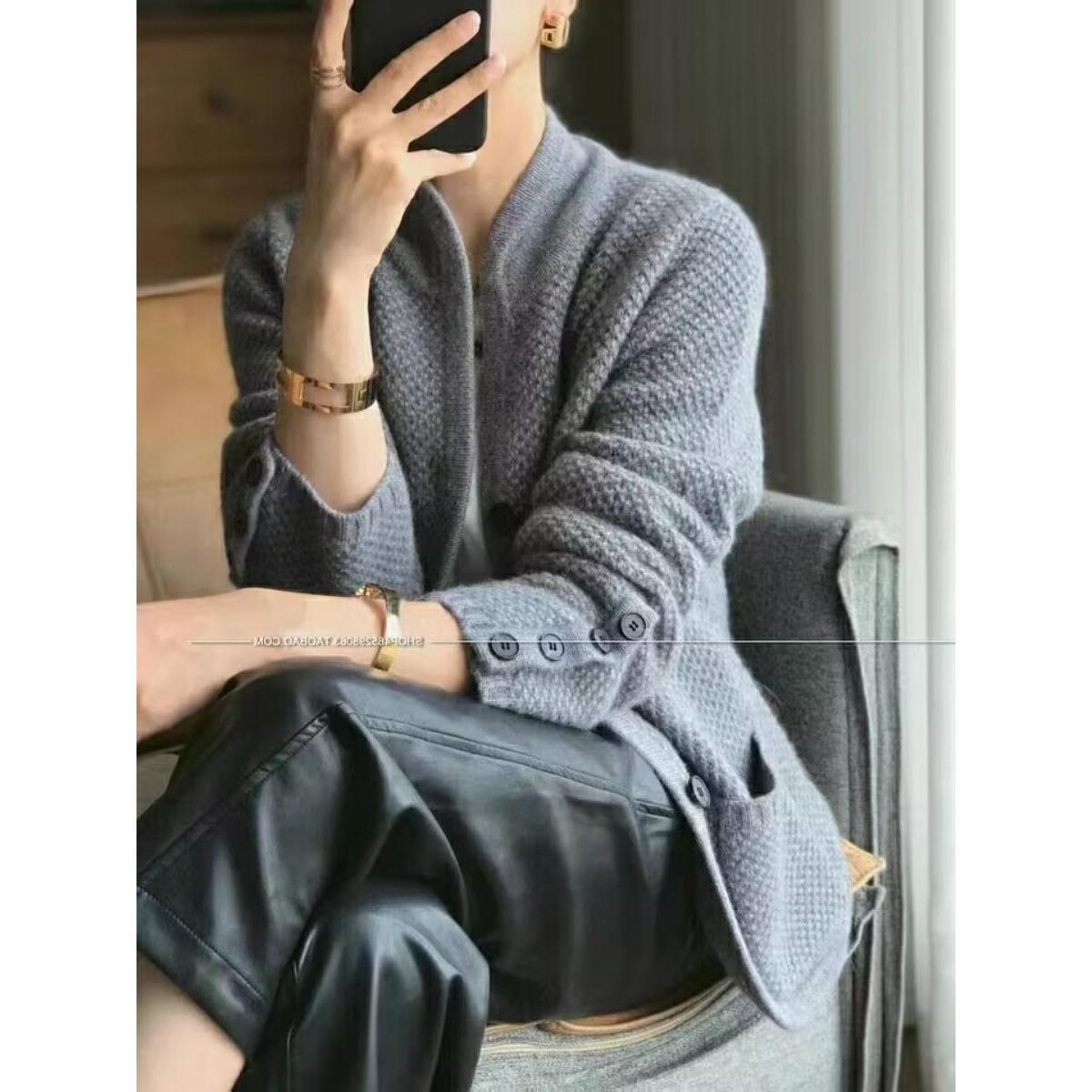 

Женский вязаный весенне-осенний женский модный западный модный топ вязаный кардиган женский XXL серый