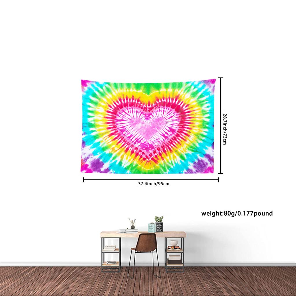 VIKAMA Rainbow Tie Dye Heart Tapestry Dopamine Colour Cure Ins Style Decorative Tapestry Room Background Decoration