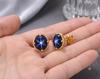 Blue Star Sapphire Earring Stud Earring 925 Sterling Silver In Yellow Gold Fill, Oval Shape Gemstone Women Jewelry Handmade Earring