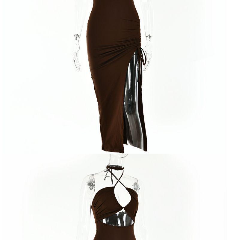 European Fashion Sleeveless High-Split Halter Neck Dress