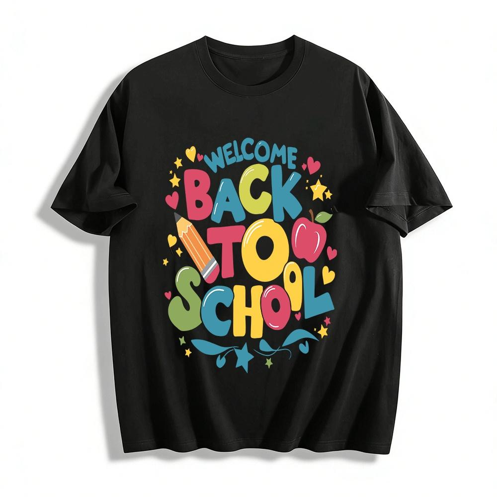 Welcome Back To School Print Casual Crew Neck Tshirt For Kids Adults Pure cotton T-shirt XXS