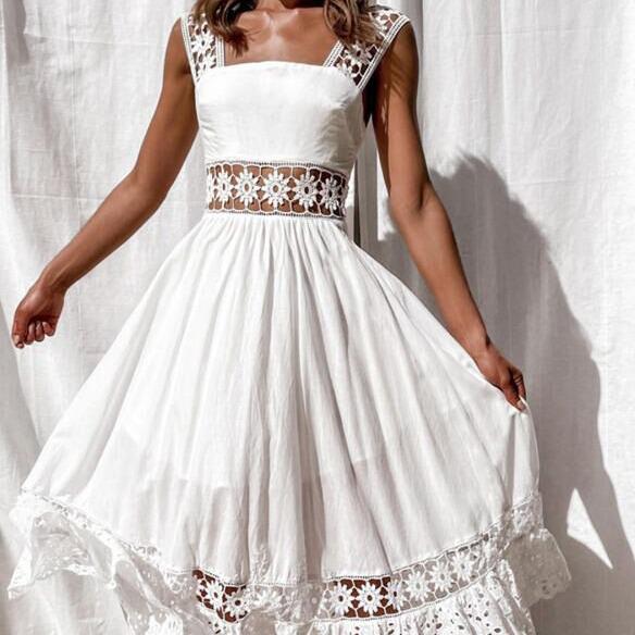 2022 Lace Sleeveless Spliced European & American Fashion Swing Long Dress