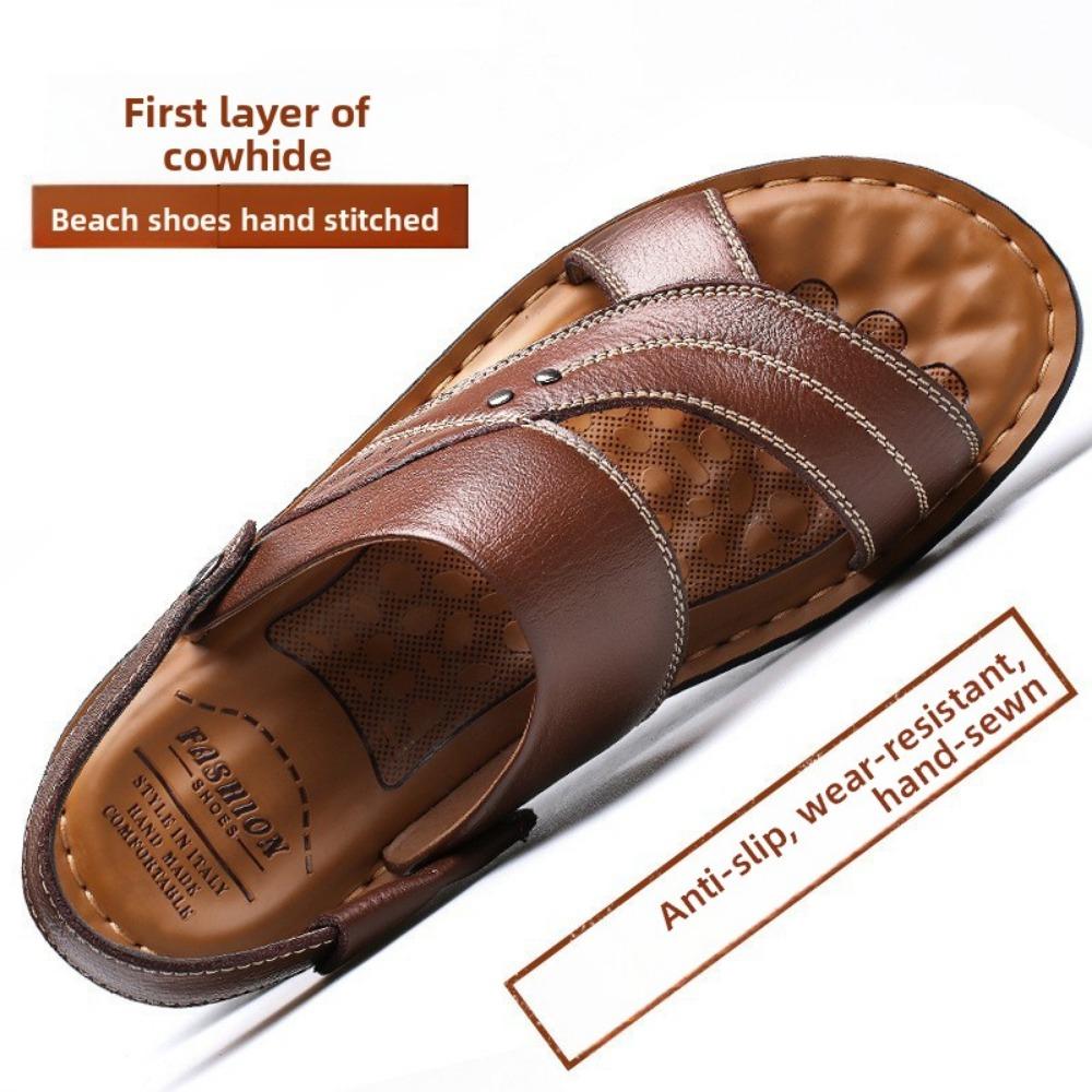 Summer Men Sandals Genuine Leather Beach Shoes Casual Fashion Slides