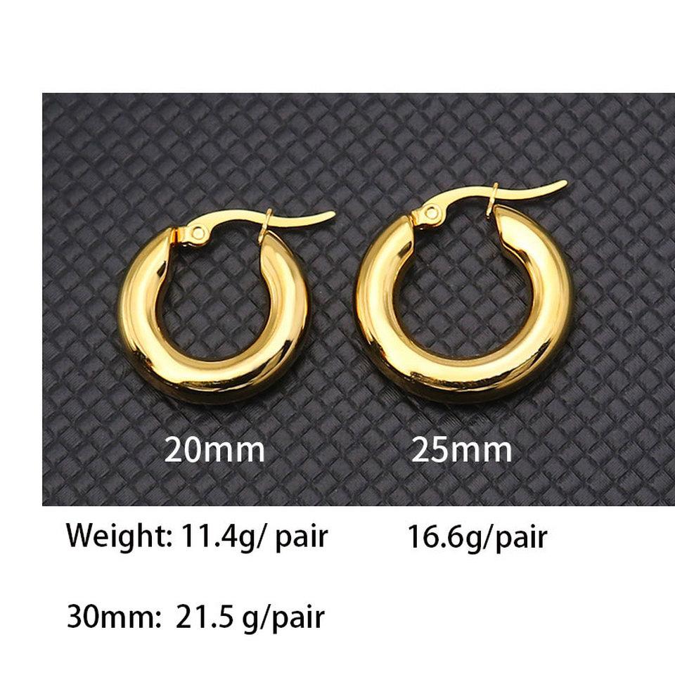 Gold Color Stainless Steel Hoop Earrings For Women  New Fashion Round Smooth Thick Jewelry Ins Trendy Metal Gifts