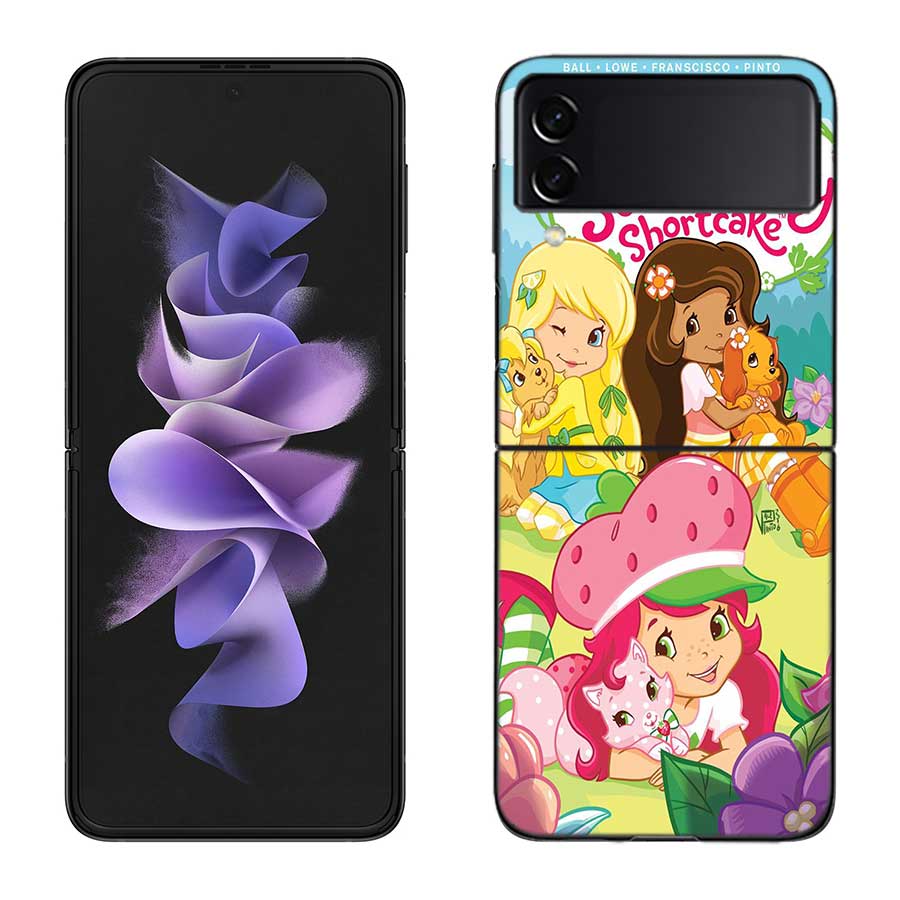 S-Strawberry Cute S-Shortcak Case for Samsung Galaxy Z Flip 6 5G Z Flip 5 4 3 5G Black Hard Cell Phone Cover Luxury PC Shell Coq