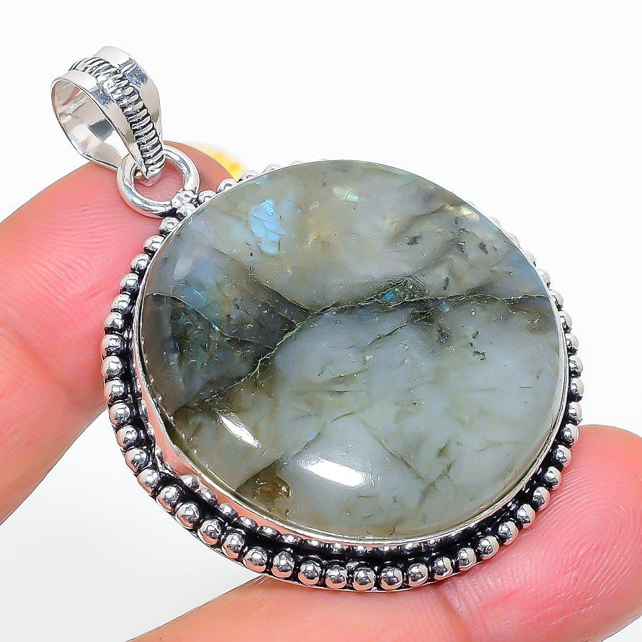 Labradorite Gemstone Handmade 925 Sterling Silver Jewelry Pendant 2.05" SU-11419