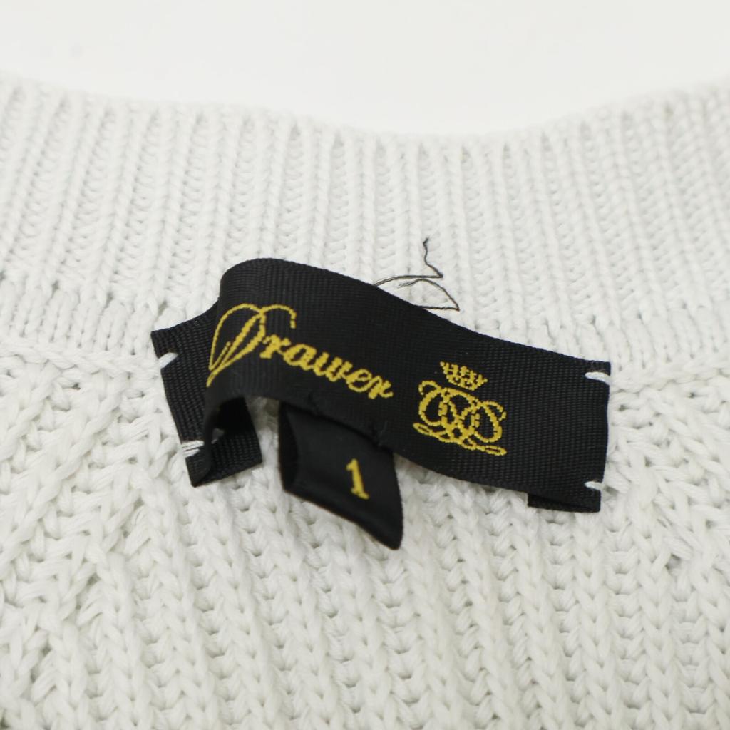 DRAWER 6518-106-0498 White Cotton Side Slit 9G Rib Knit Short Sleeve Knit Pullover Tops 1 whiteUsed