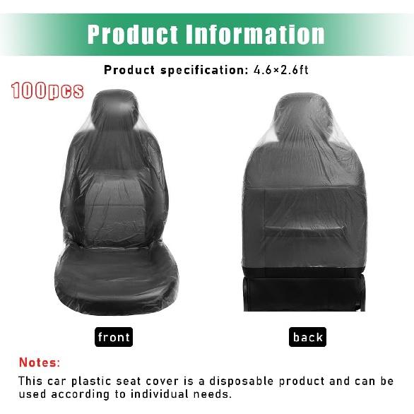 100 PCS Disposable Car Seat Covers, Dustproof Plastic Auto Seat Protective Covers, Universal Clear Vehicle Seat Protector for Airplane Seats, Salon