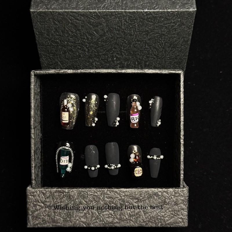 Winter Floral Cat Eye Nail Art Set Handmade Wearable Women Holiday Party Elegant Style