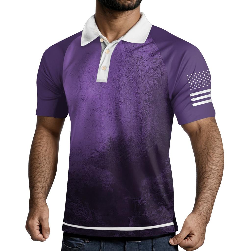 Men's Three Button Printed Lapel Short Sleeve Shirt Top