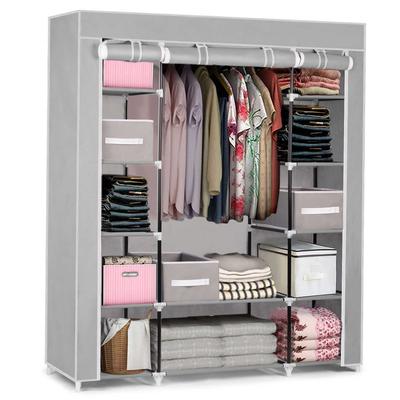 Large Textile Wardrobe With Drawers Massido - Gray