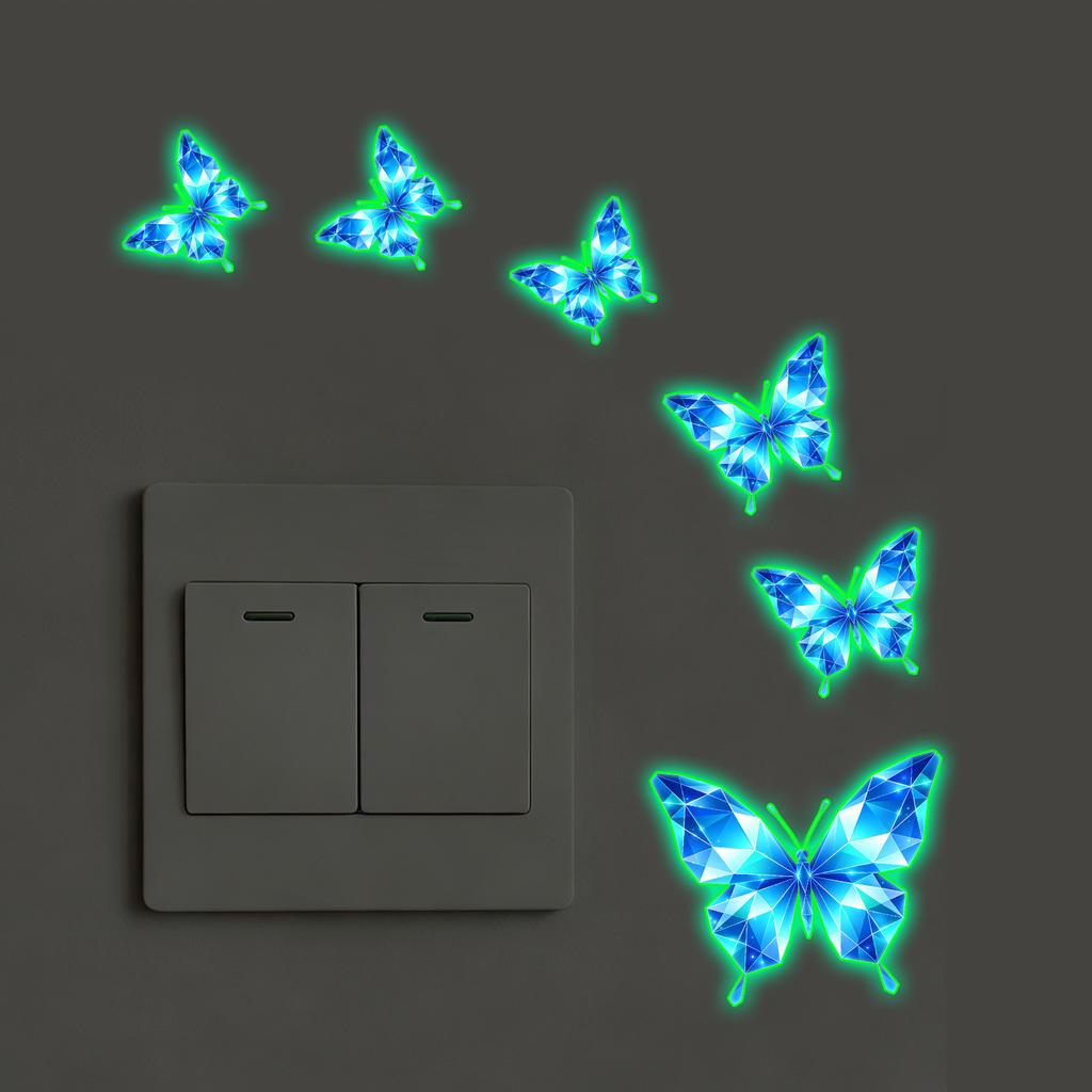 Crystal Butterfly Night Glow Sticker - Removable Wall Decal for Children's Room