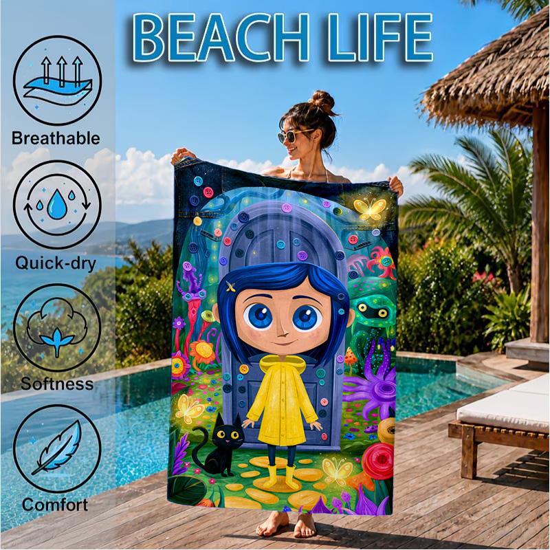 Mystery Coraline's World Beach Towel, Microfiber Beach Towel, Perfect For Pool, Beach, Travel, Home Decor Beach Party Fan Gifts