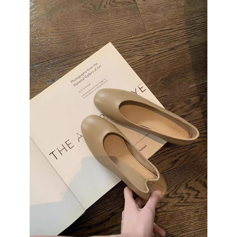 Super soft lambskin high heels women can step on heels shallow leather single shoes commuter work grandma shoes