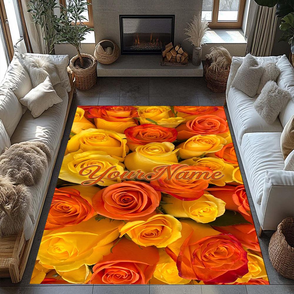 Rose Customize Text Floor Rug Office Rug Suitable for Hallway Kitchen Outdoor Game Room Anti-slip Rug Office Home Decor Best for Christmas