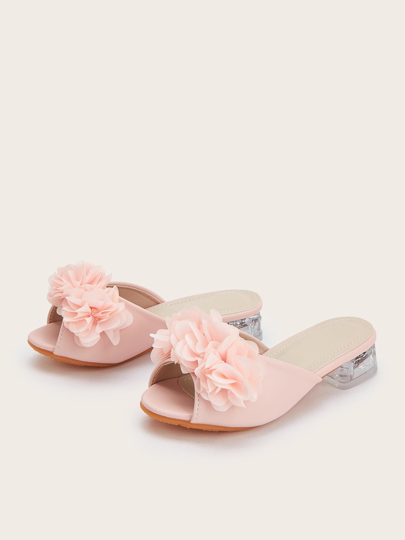 2026 Spring Girls  Chunky Heels - Floral Princess Casual Slippers 32