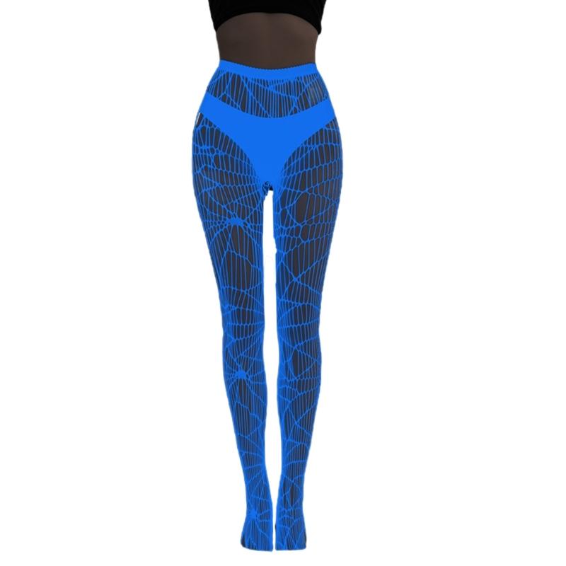 Светящиеся синие сетчатые колготки для женщин Паутина Светятся в темноте Хэллоуин Сетчатые колготки Чулки Клубная одежда