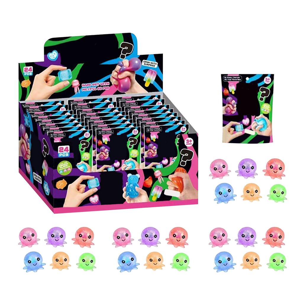 24pcs TPR Material Sensory Stress Relief Toys Set 3D Squeeze Fidget Toys Blind Box Collection for Kids and Adults