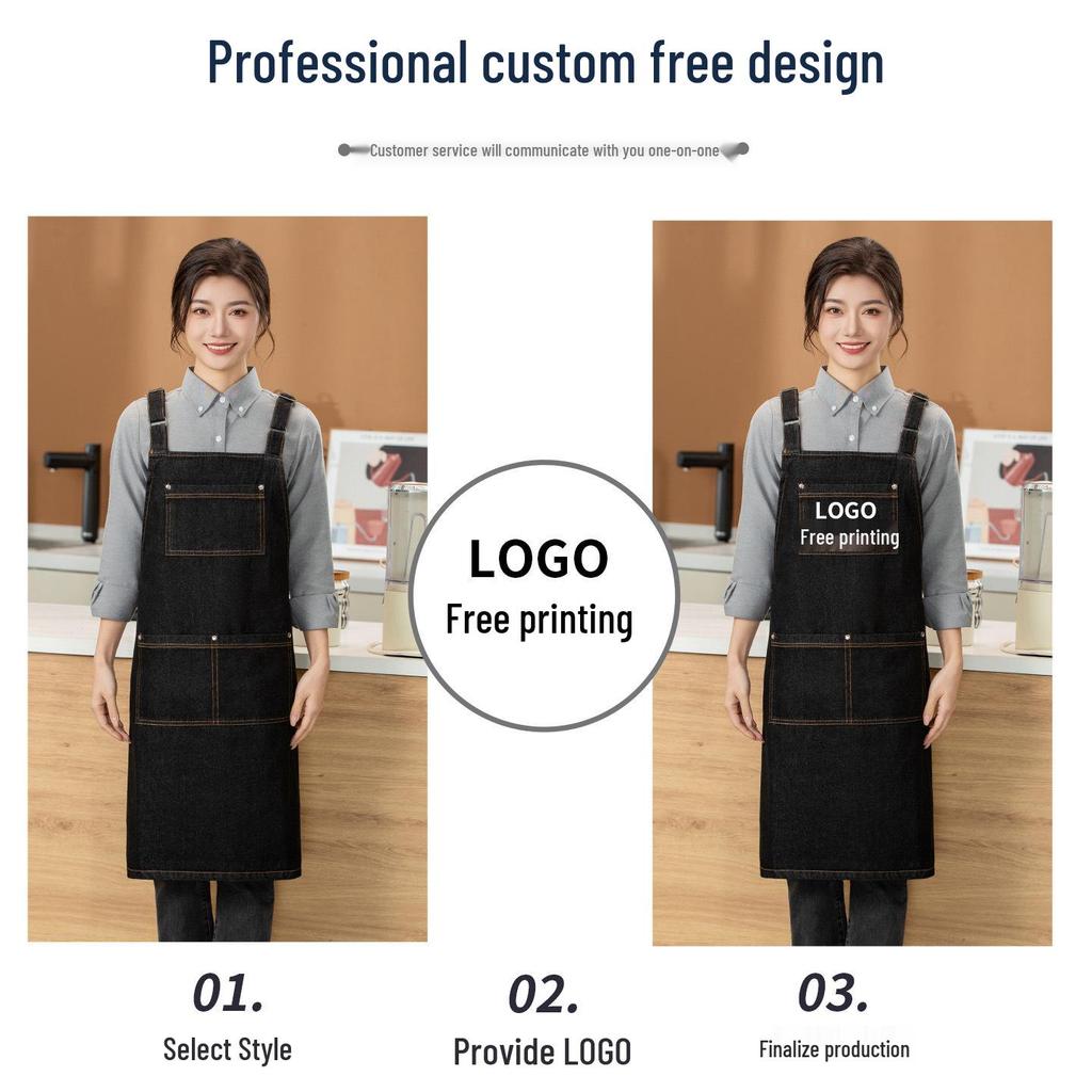 Custom Logo Denim Apron for Coffee, Tea, and Nail Art Shops - Thick Canvas Workwear
