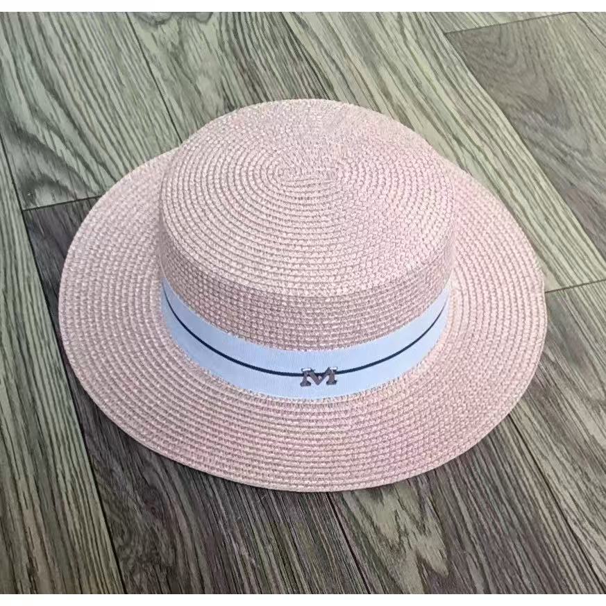 Hat Women's Summer British Flat Top Hat Seaside Shade Sun Protection Beach Straw Hat Fashion Flat Brim Casual Hat
