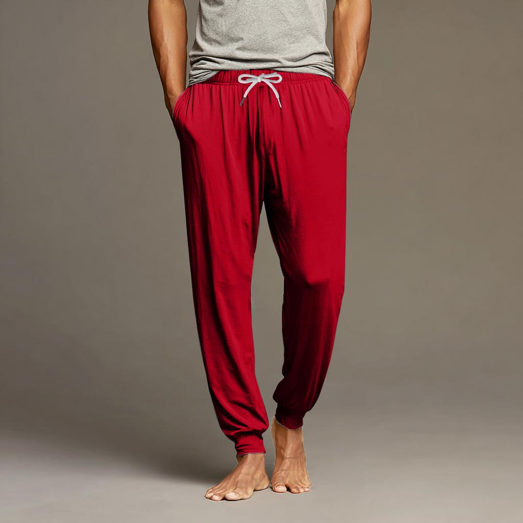 Men's Drawstring Pocket Cuffed Casual Pants Home Sleep Pants