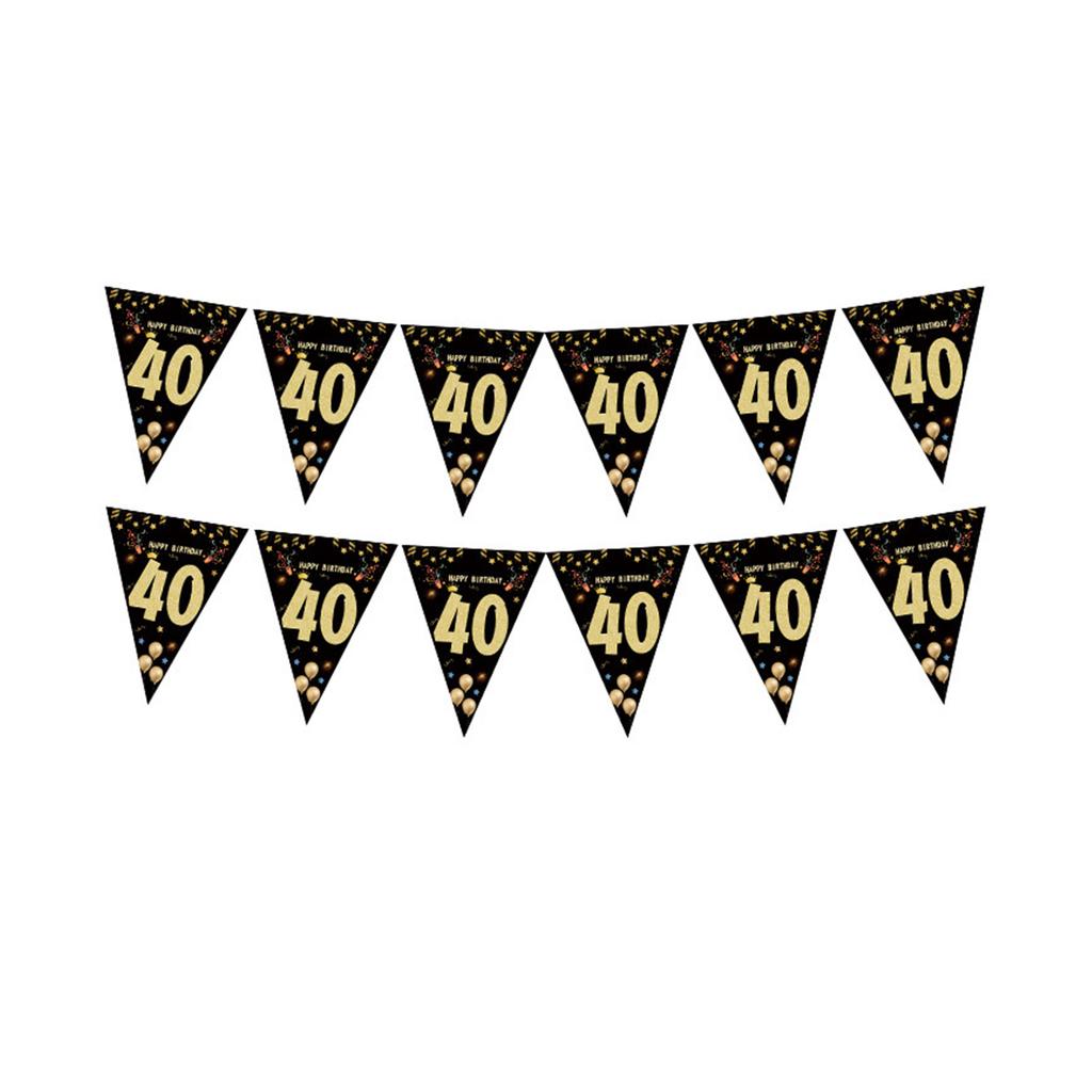 Black Gold Bunting Birthday Party Triangle Pennant Decoration Photography Props for Adult Teen Birthday Party Decoration