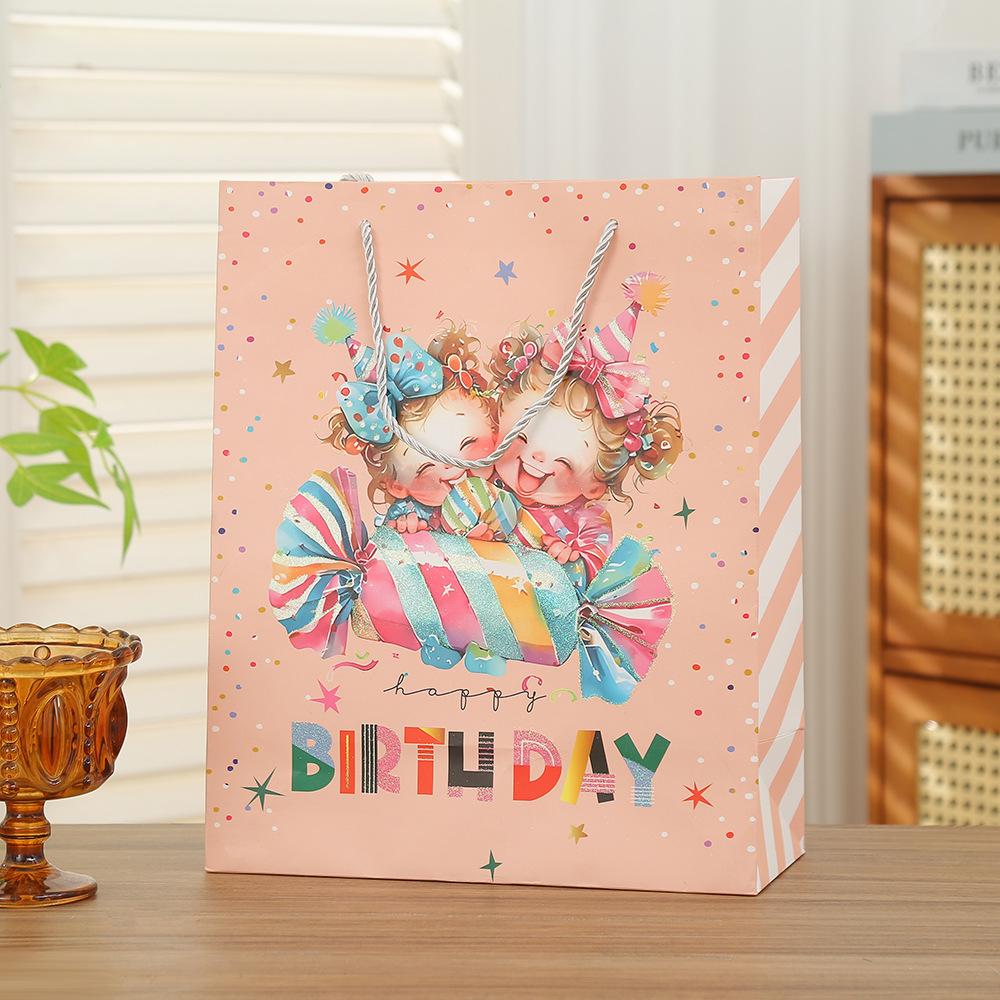 20pcs Gold Foil Party Gift Bags Paper Packaging Bags with Handles for Kids Birthday Party Cake Candy Dessert Gifts