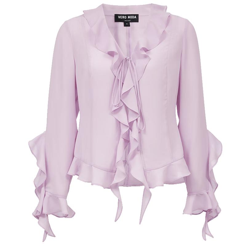 VEROMODA Sheer Ruffle Cuff Tie-Neck Blouse XS