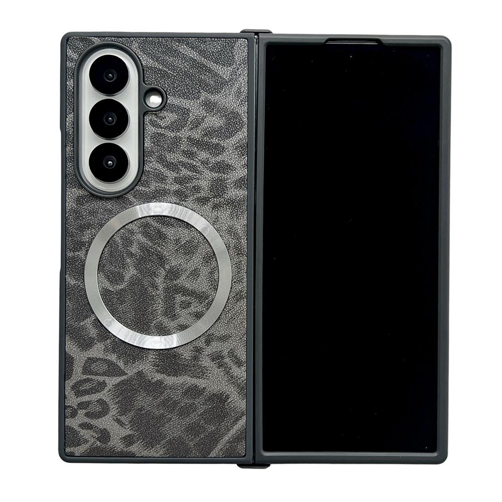 Leopard Print Luxury Leather Magnetic for Magsafe Phone Case for Samsung Galaxy Z Fold 7 6 5 4 Fold7 ZFold7 Shockproof Cover