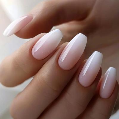 Press On Nail Omber Short Square Fake Nail French Tip Glossy False Nail Stick Glues On Nail Artificial Fingernails Gifts