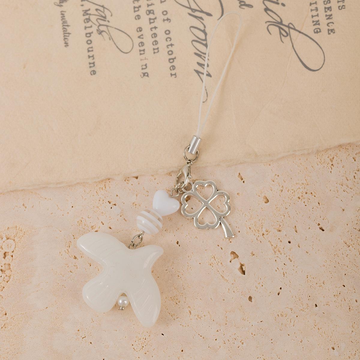 Ретро Белый Голубь Мира Телефонная Цепочка и Шарм-Брелок Четырехлистный Клевер