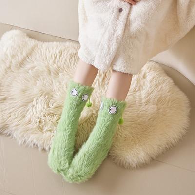 Yousheng 1 Pair Women Imitation Mink Fleece Socks Ultra Warm Big Eyes 3D Cartoon Socks Elastic Fit Soft Thick Cozy Thermal Socks