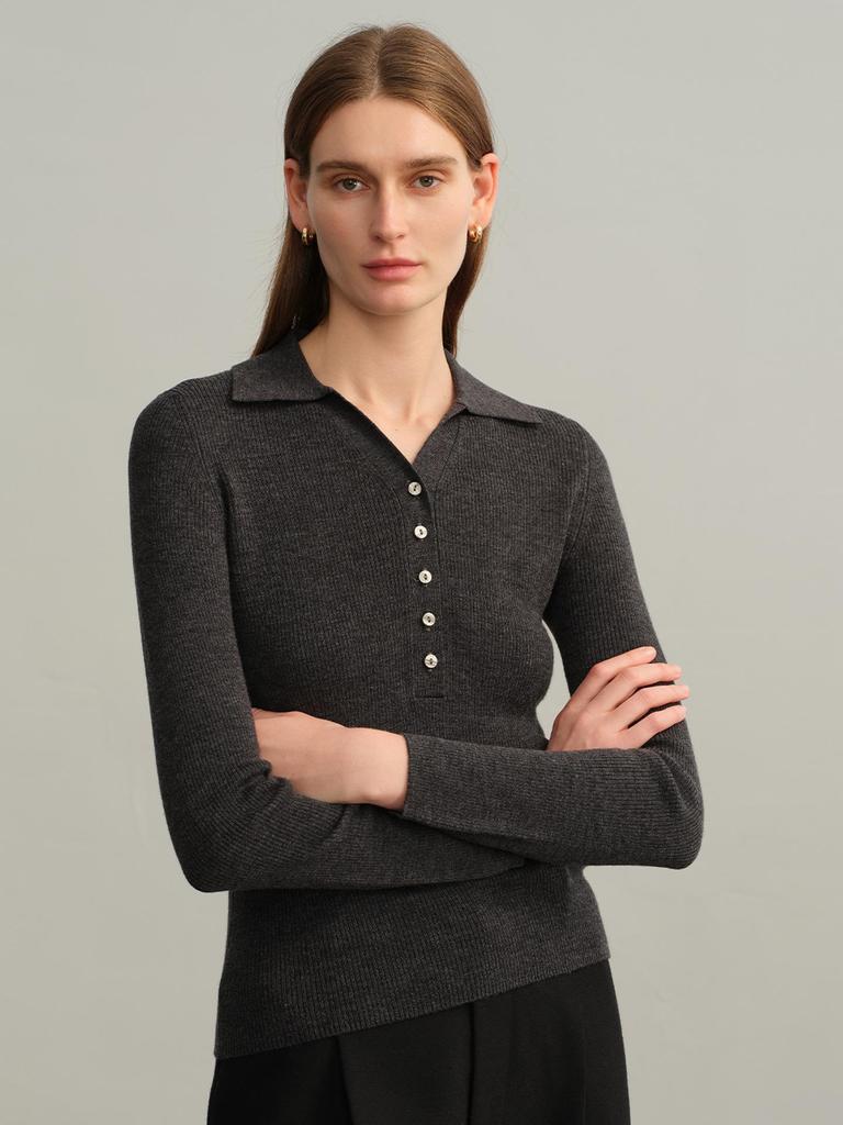 Women's Polo Collar 100% Wool Sweater: Autumn/Winter Cable Knit Stylish Base Layer
