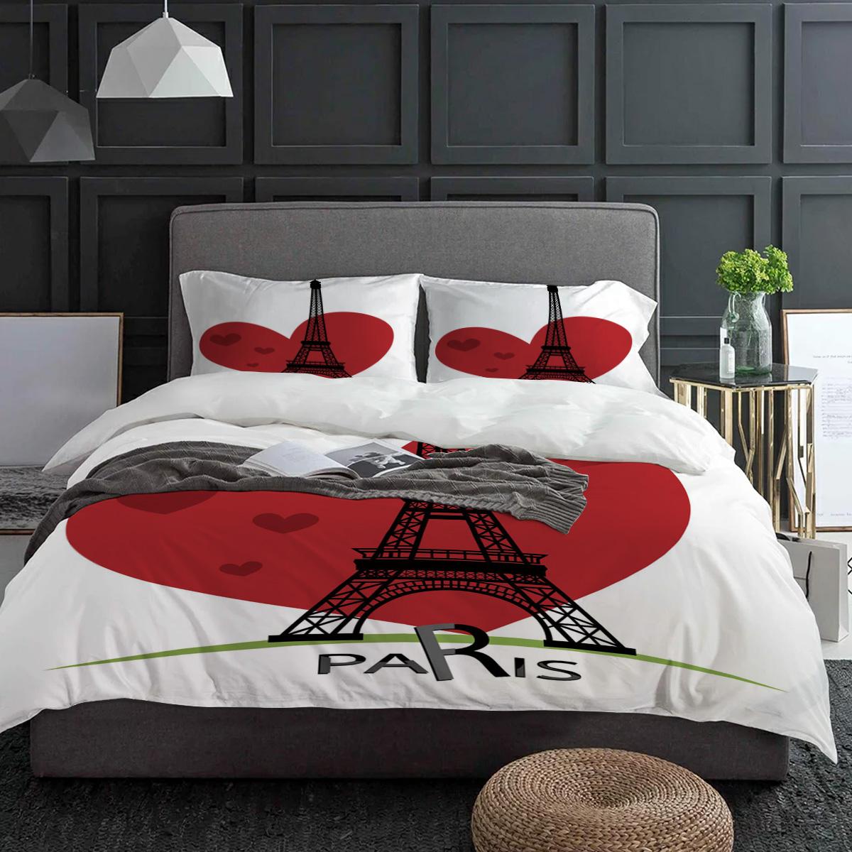 

Love Paris Tower Bedding Set 3pcs Boys Girls Duvet Cover Pillowcase Kids Adult Quilt Cover Double Bed Set Home Textile (135x200cm)