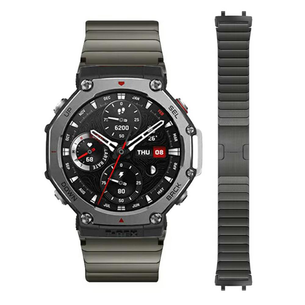 For Huami Amazfit T-Rex Pro A1918 Watch Band 1-Bead Stainless Steel Wrist Band