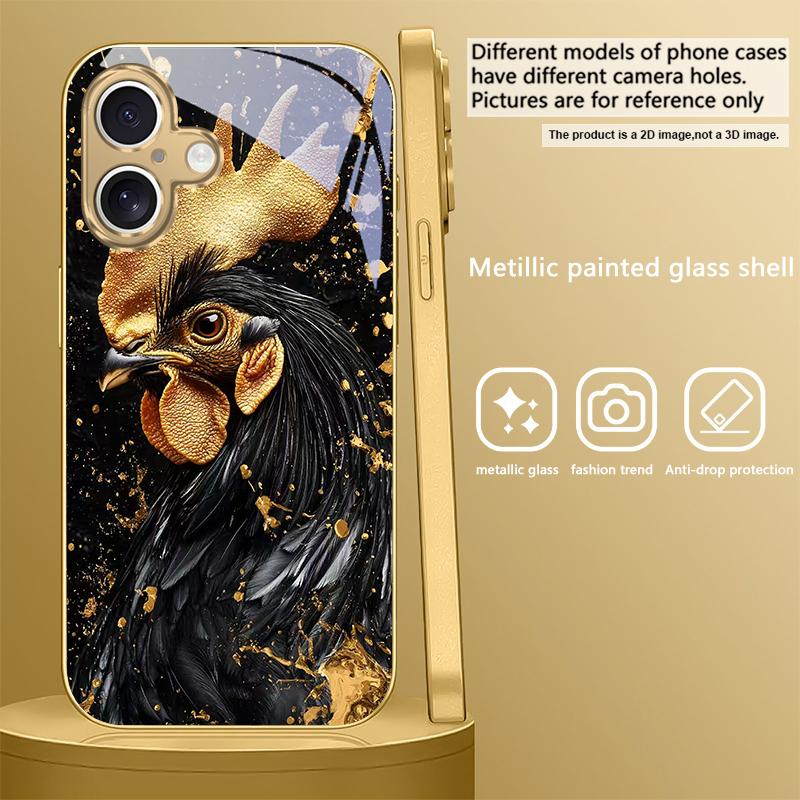 Brave Golden Rooster For IPhone 17Pro Max 16 17 Pro 15 Pro 14 13 Plus 12 Mini 11Pro Max XR 16E 17 Air Golden glass phone case