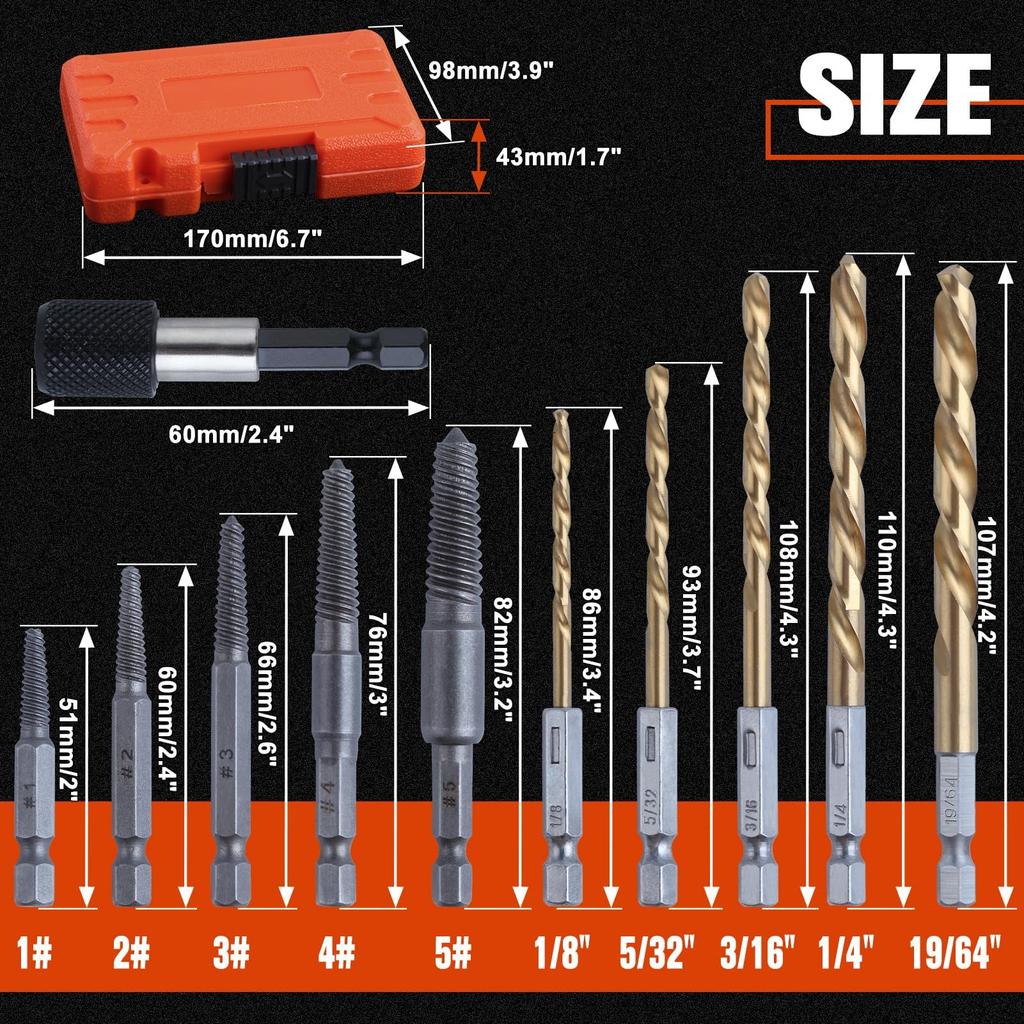 LEONTOOL Reverse Tap, Stripped Screw Remover, Screw Extractor Bit Set, Left-Hand Rotating Drill Bit Set (11 Pieces), Damaged Screw Removal Kit, Bolt S