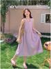 Women's Summer 2025 Korean Style Purple Sleeveless High Waist Vacation Dress