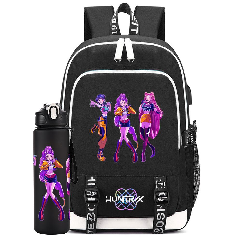 2Pcs/set Cartoon Kpop Backpack Large Capacity Bookbag With 750ml Water Bottler Laptop Student Boy Girl School Bag Waterproof Travel Bag Kid Gift