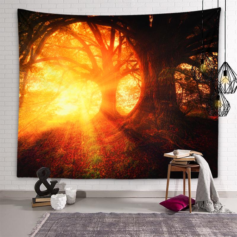 Sunny Forest Scenery Tapestry Natural Scenery Wall Art Tapestry Dormitory Room Aesthetic Decoration Living Room Home Decoration