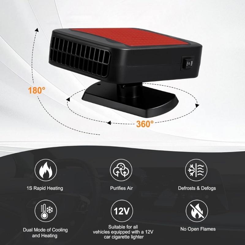 Energy Efficient 12V Car Warmer Fan ABS High Temperature Resistant Shell Rapid Heating Tool Free Mounting For Most Vehicles All Season Use