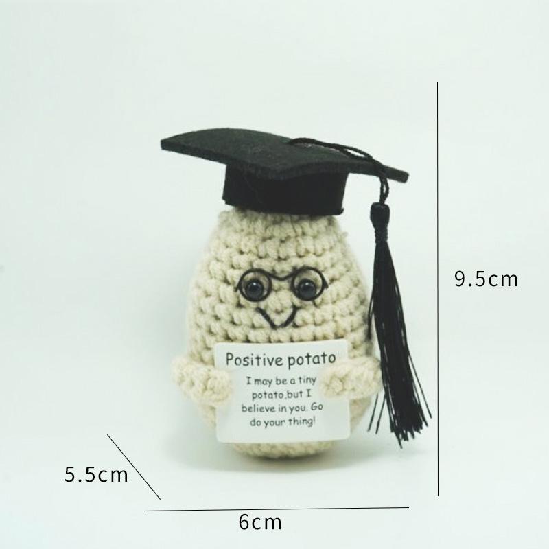 Funny Positive Crochet Dr Potato Doll Desktop Ornament Handmade Cheer Emotional Support Positive Duck with Card Home Party Decor