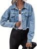 European-American Fashion Frayed Edge Denim Jacket: Elegant Casual Women's Short Top with Front Button