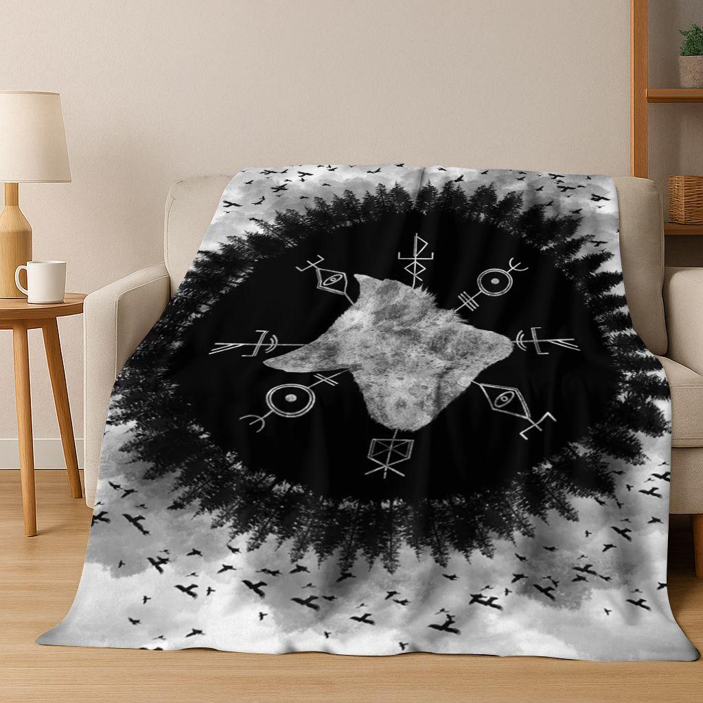 Nordic Viking Warrior Symbol Valhalla Valknut Rune Flannel Blanket,Cozy Soft Throw Blanket for Home Bedroom Bed Sofa Cover Gift