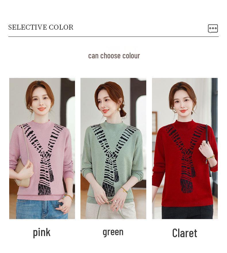 2025 New Autumn Women's High-Neck Knit Sweater for Middle-Aged Fashion