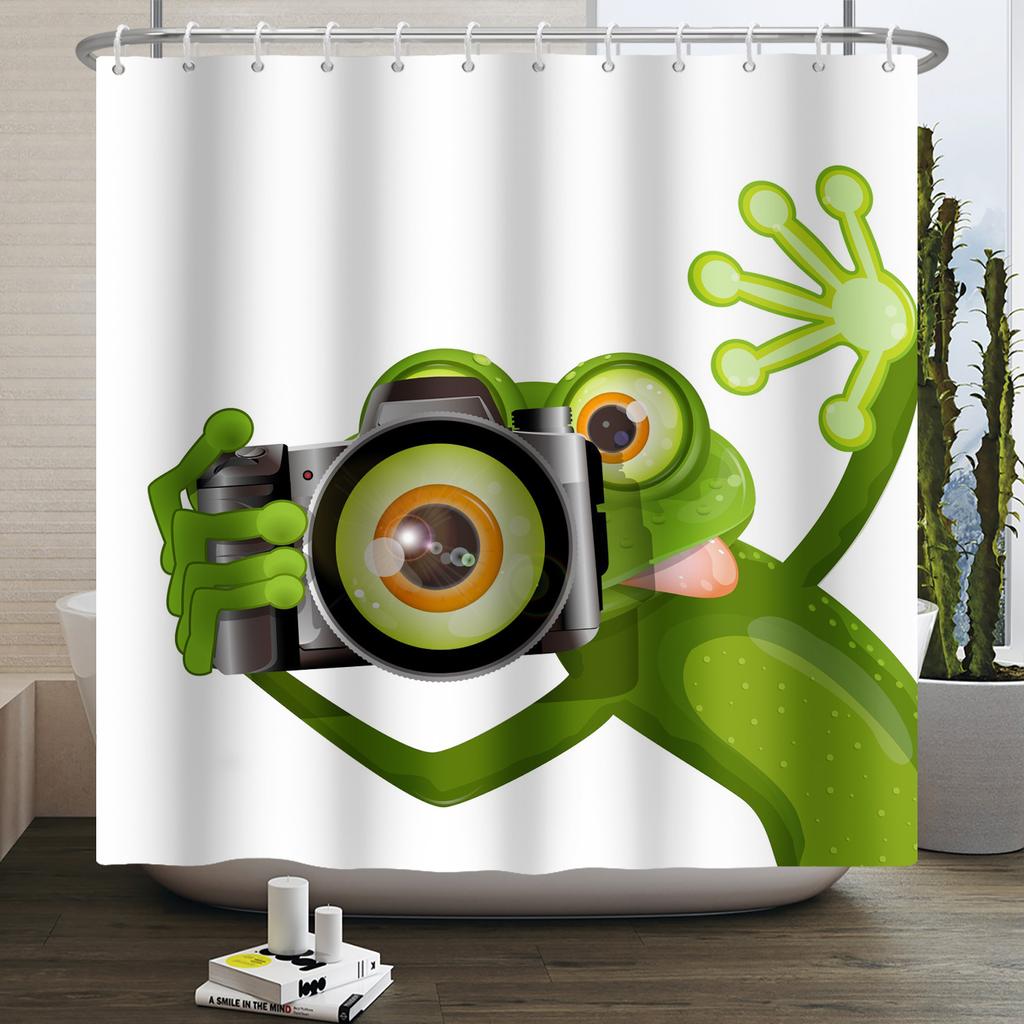 Lustiger Frosch Duschvorhang für Badezimmer Pilz Schmetterling Floral Grüne Pflanze Cartoon Tier Wasserdicht Polyester Duschvorhang