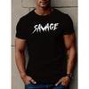 European Size Savage & Crazy Men's Casual T-Shirt - Breathable Polyester, Geometric Print, Round Neck, Machine Washable - Perfect for Summer